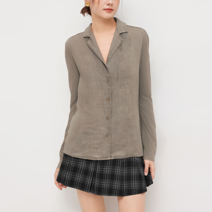 Vintage lapel linen women's long sleeve shirt