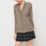 Vintage lapel linen women's long sleeve shirt