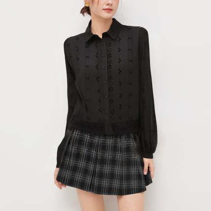 Elegant hollow embroidery women's long-sleeved shirt