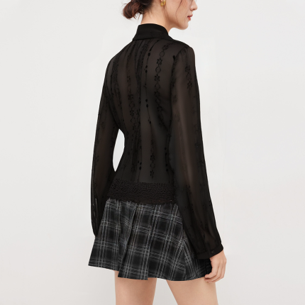 Elegant hollow embroidery women's long-sleeved shirt