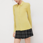 Yellow lapel striped women's long-sleeved shirt