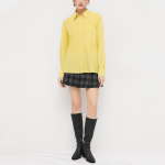 Yellow lapel striped women's long-sleeved shirt