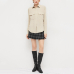 Beige pocket loose women's long sleeve shirt