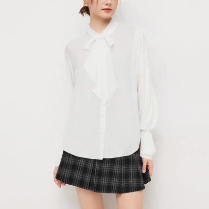 White satin bell sleeve women's long sleeve shirt