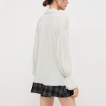 White satin bell sleeve women's long sleeve shirt