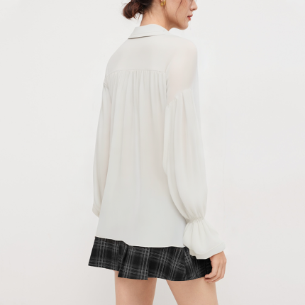 White satin bell sleeve women's long sleeve shirt