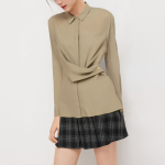 Women's cross front pleated long sleeve shirt