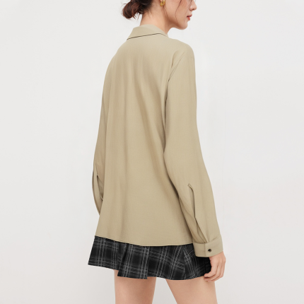 Women's cross front pleated long sleeve shirt
