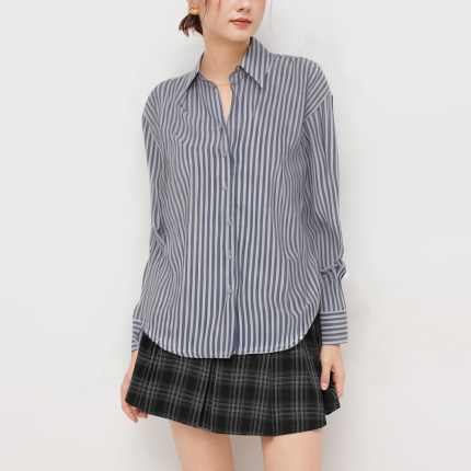 Blue striped loose women's long-sleeved shirt