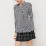Blue striped loose women's long-sleeved shirt