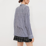 Blue striped loose women's long-sleeved shirt
