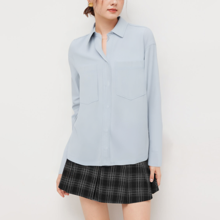 Fashion pocket loose women's long sleeve shirt