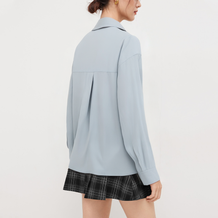 Fashion pocket loose women's long sleeve shirt