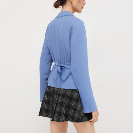 Blue silky wrap women's long sleeve shirt