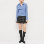 Blue silky wrap women's long sleeve shirt