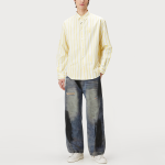 Distressed acid-washed loose-fitting men's denim trousers