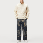 Distressed vintage loose men's denim trousers