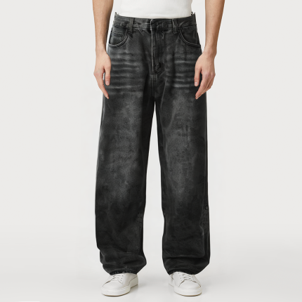 High quality stone washed faded men's denim trousers