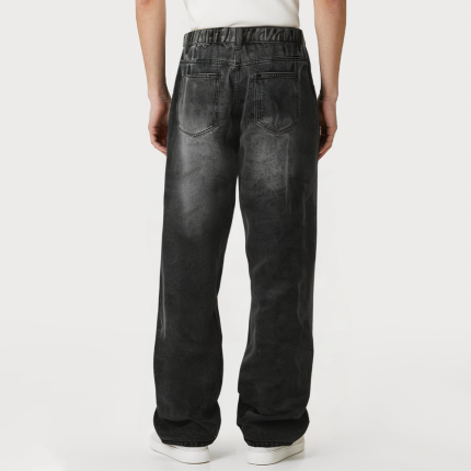 High quality stone washed faded men's denim trousers