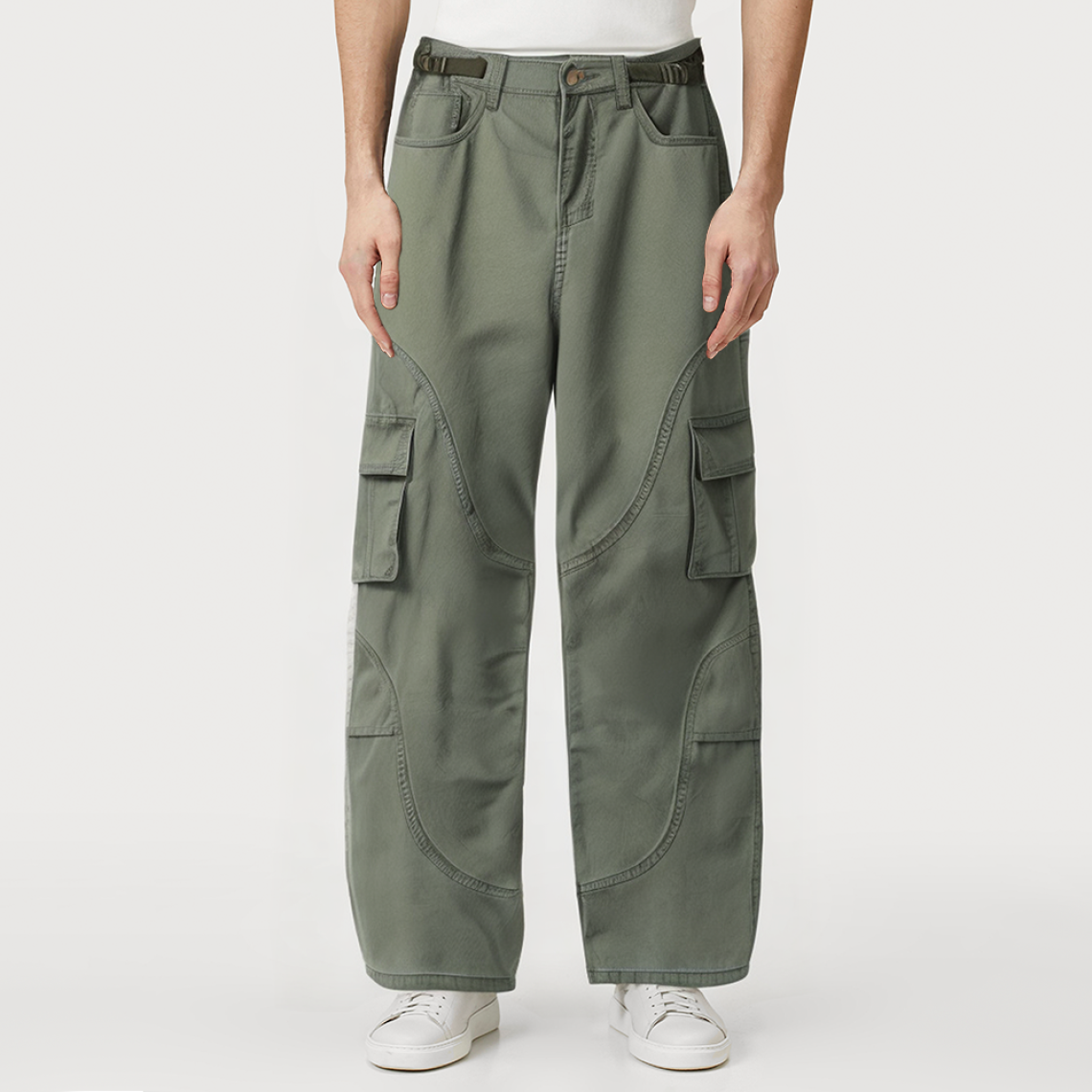 Green straight loose men's work trousers