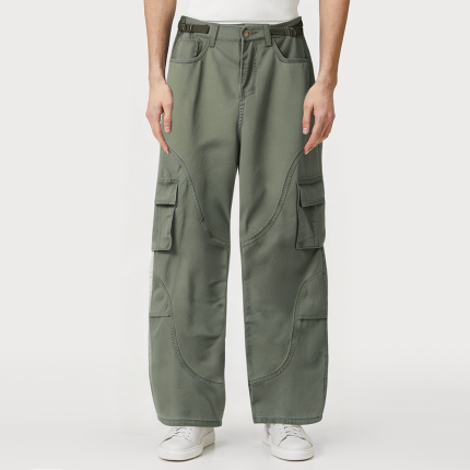 Green straight loose men's work trousers