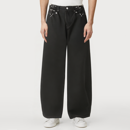 Black straight loose men's denim trousers