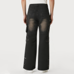 Vintage washed multi-pocket men's denim trousers