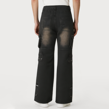 Vintage washed multi-pocket men's denim trousers