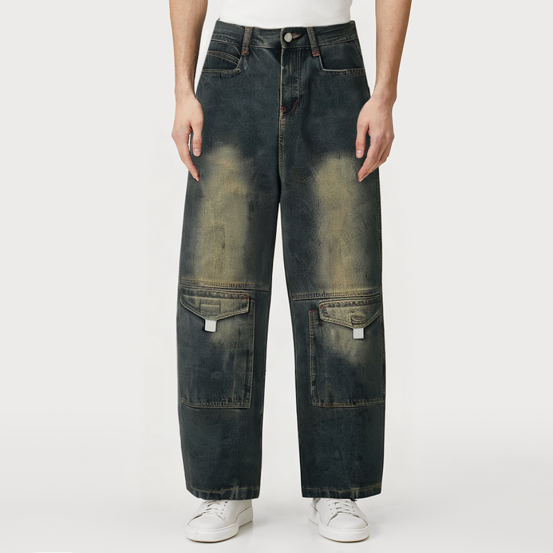 Vintage washed loose men's denim trousers