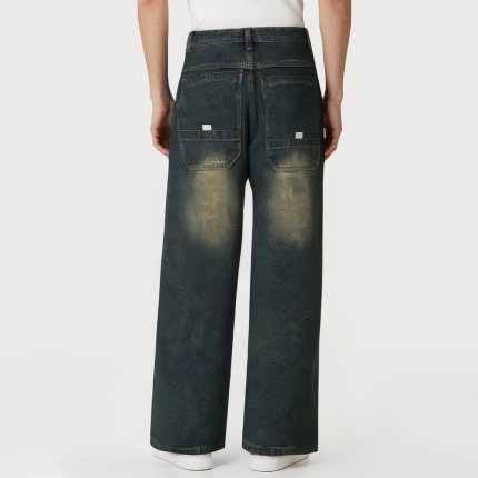 Vintage washed loose men's denim trousers