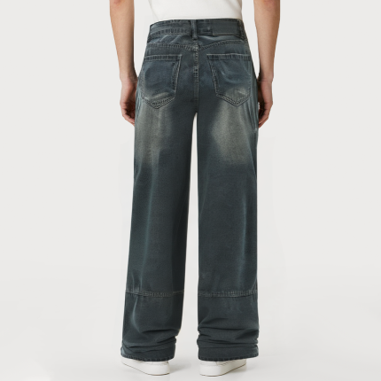 Acid wash loose fit multi-pocket men's denim pants