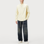 Distressed washed straight-leg men's denim trousers