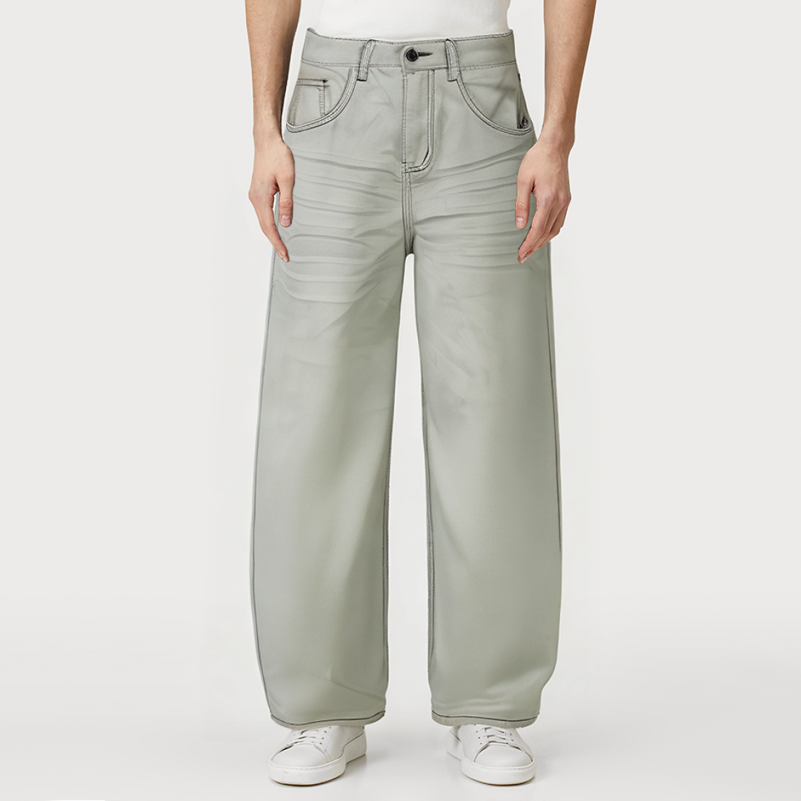 Retro loose wide-leg men's denim trousers