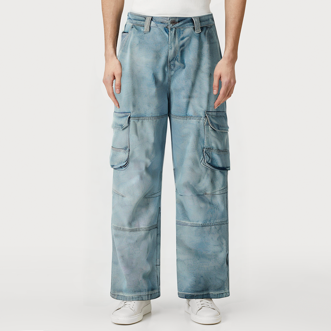 Fashion washed straight-leg men's denim trousers