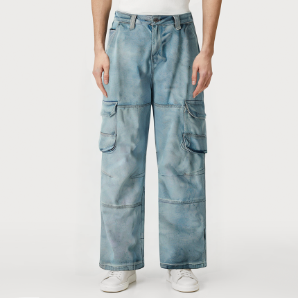Fashion washed straight-leg men's denim trousers