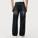 Washed tie-dyed loose men's denim trousers