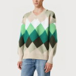 Men's geometric pattern colorblock V-neck sweater
