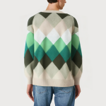 Men's geometric pattern colorblock V-neck sweater