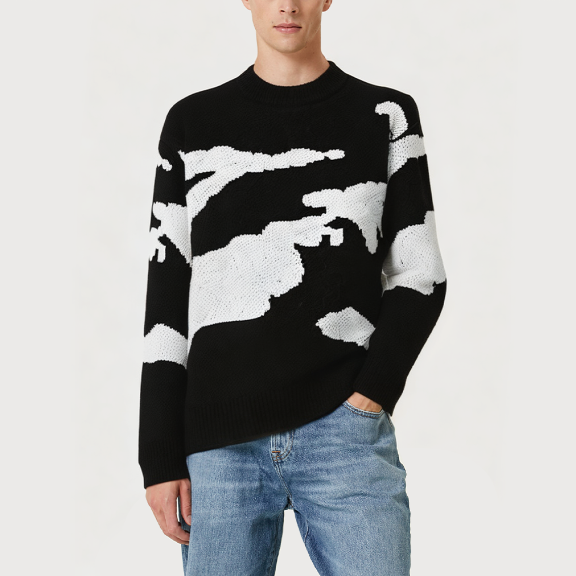 Cloud printed crew neck casual men's sweater