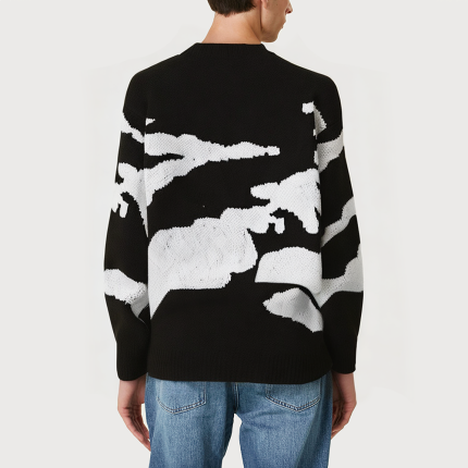 Cloud printed crew neck casual men's sweater