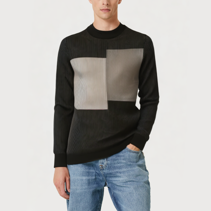 Men's jacquard round neck long sleeve sweater