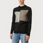 Men's jacquard round neck long sleeve sweater