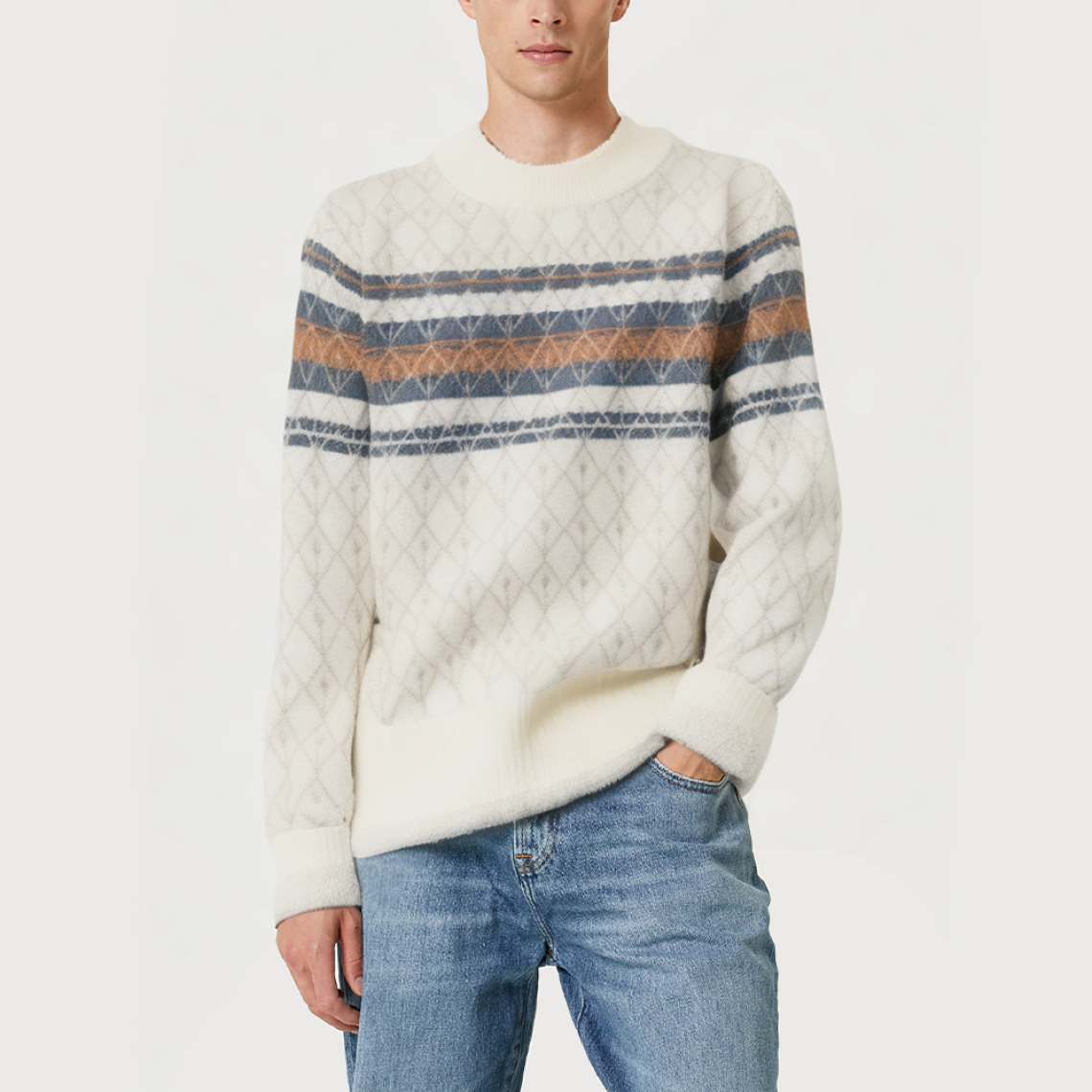 High quality jacquard thick cashmere sweater for men