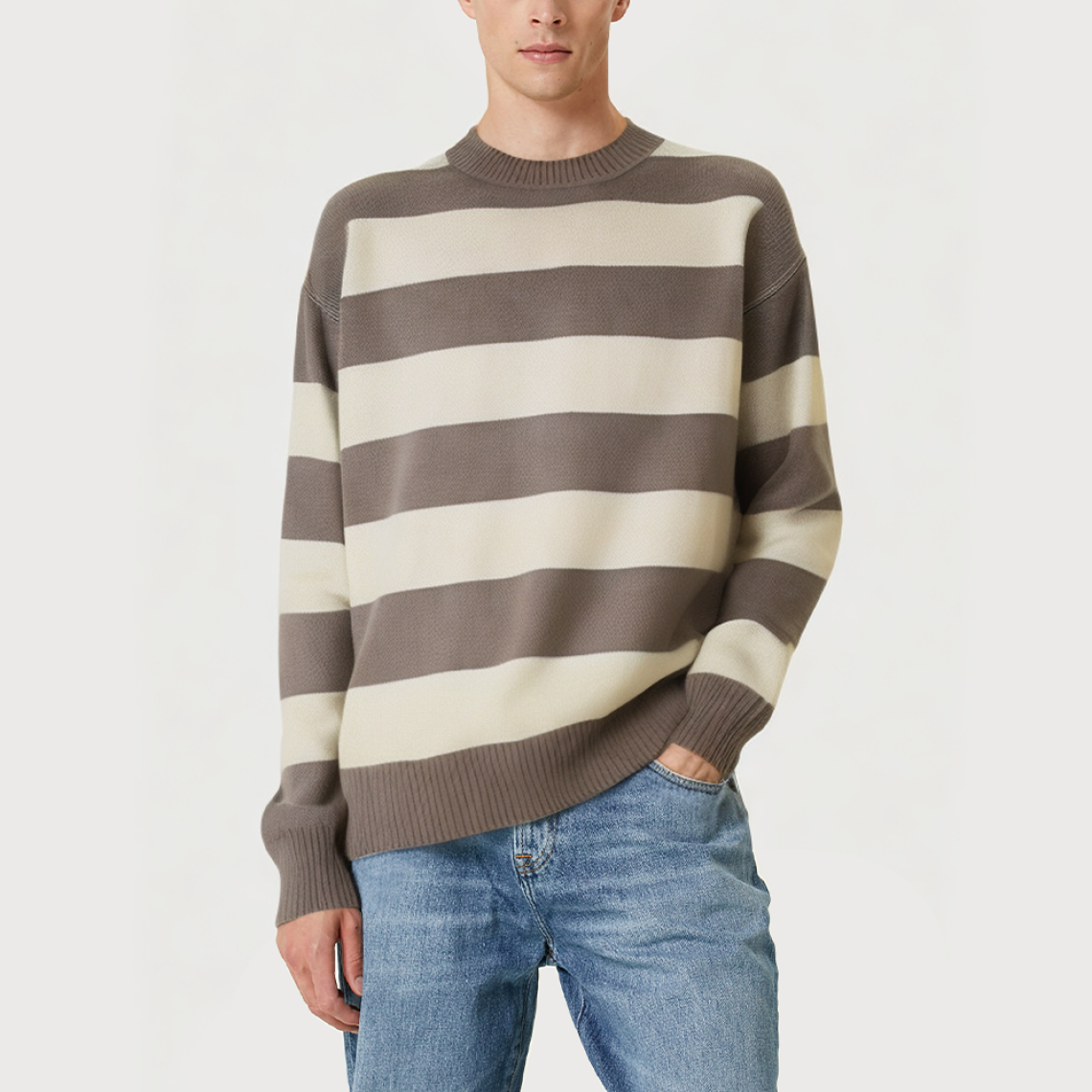 High quality striped crew neck men's sweater