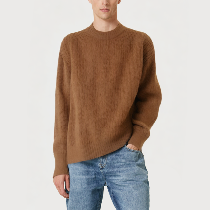 Casual brown round neck loose men's sweater