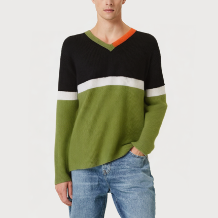 Autumn contrast color v-neck men's sweater
