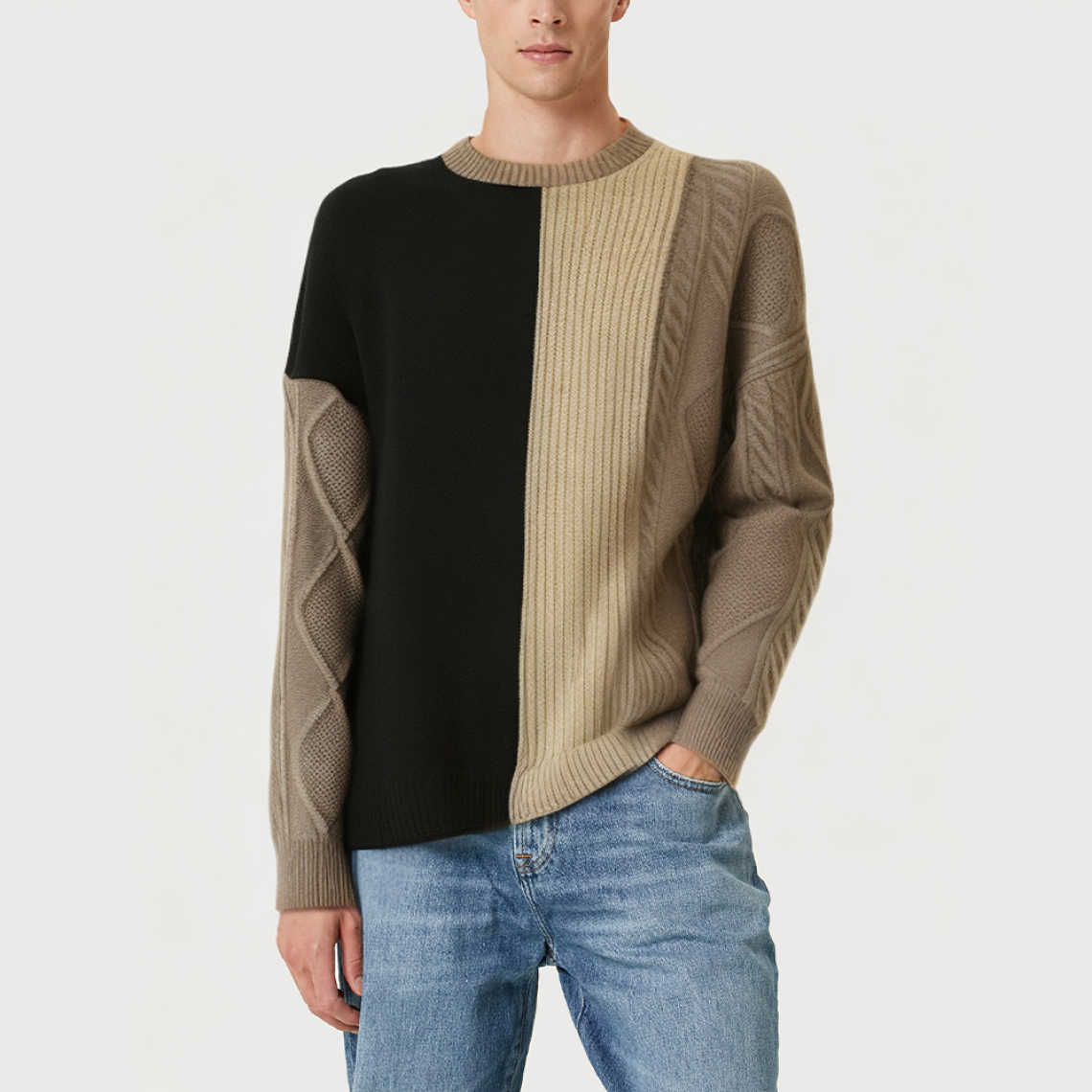 Men's contrasting crew neck sweater