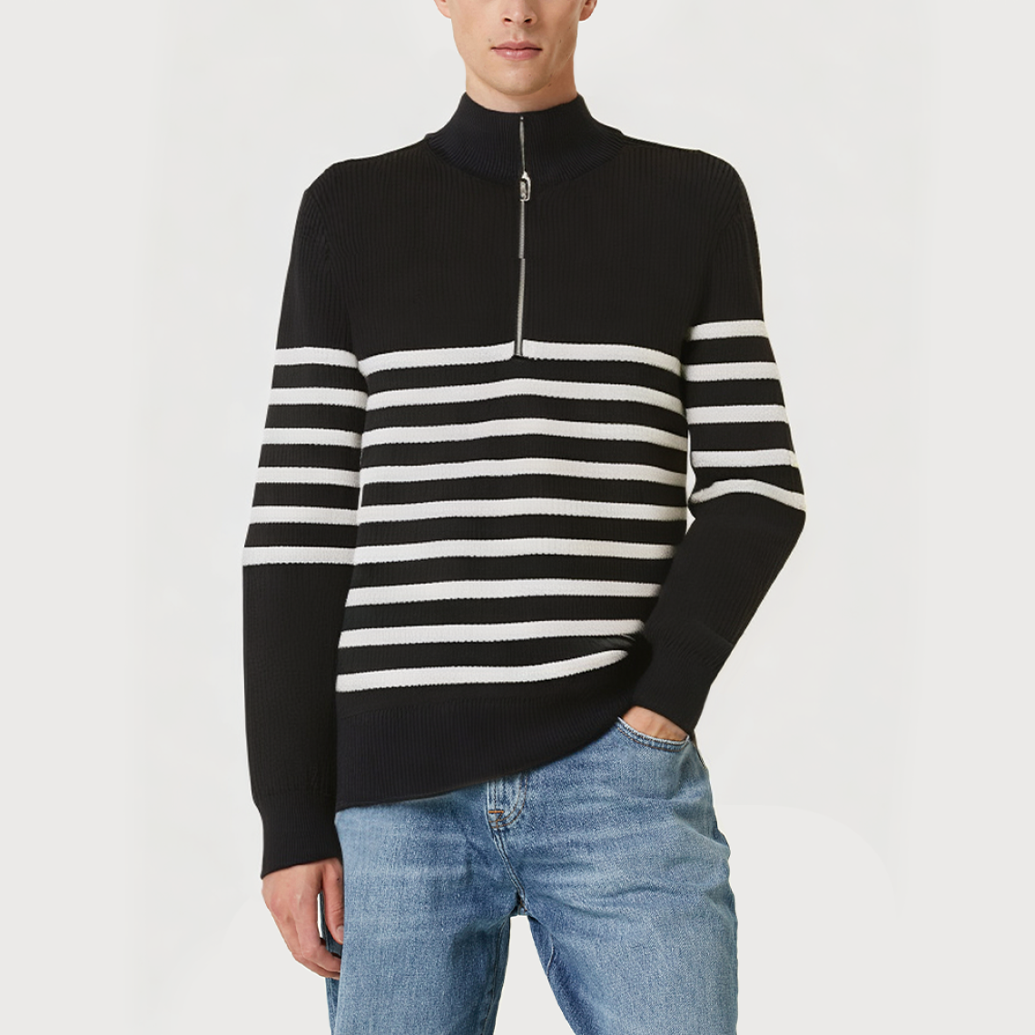 Half-zip turtleneck striped men's sweater