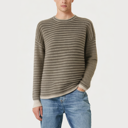 Striped drop shoulder sleeve loose sweater for men