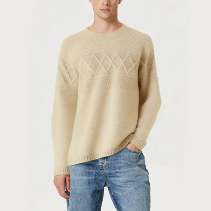 Men's twisted knit crew neck long sleeve sweater